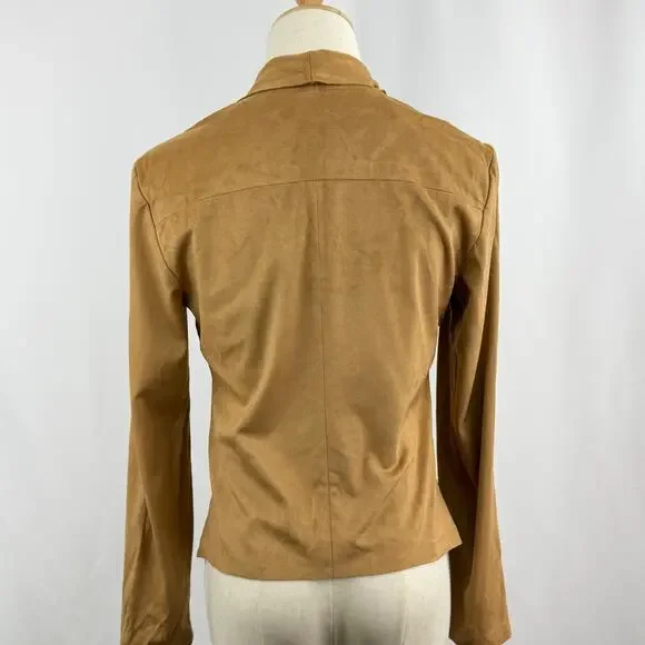 Bagatelle Faux Suede Open Front Jacket Tan Waterfall Drape Womens Size S - Picture 5 of 10
